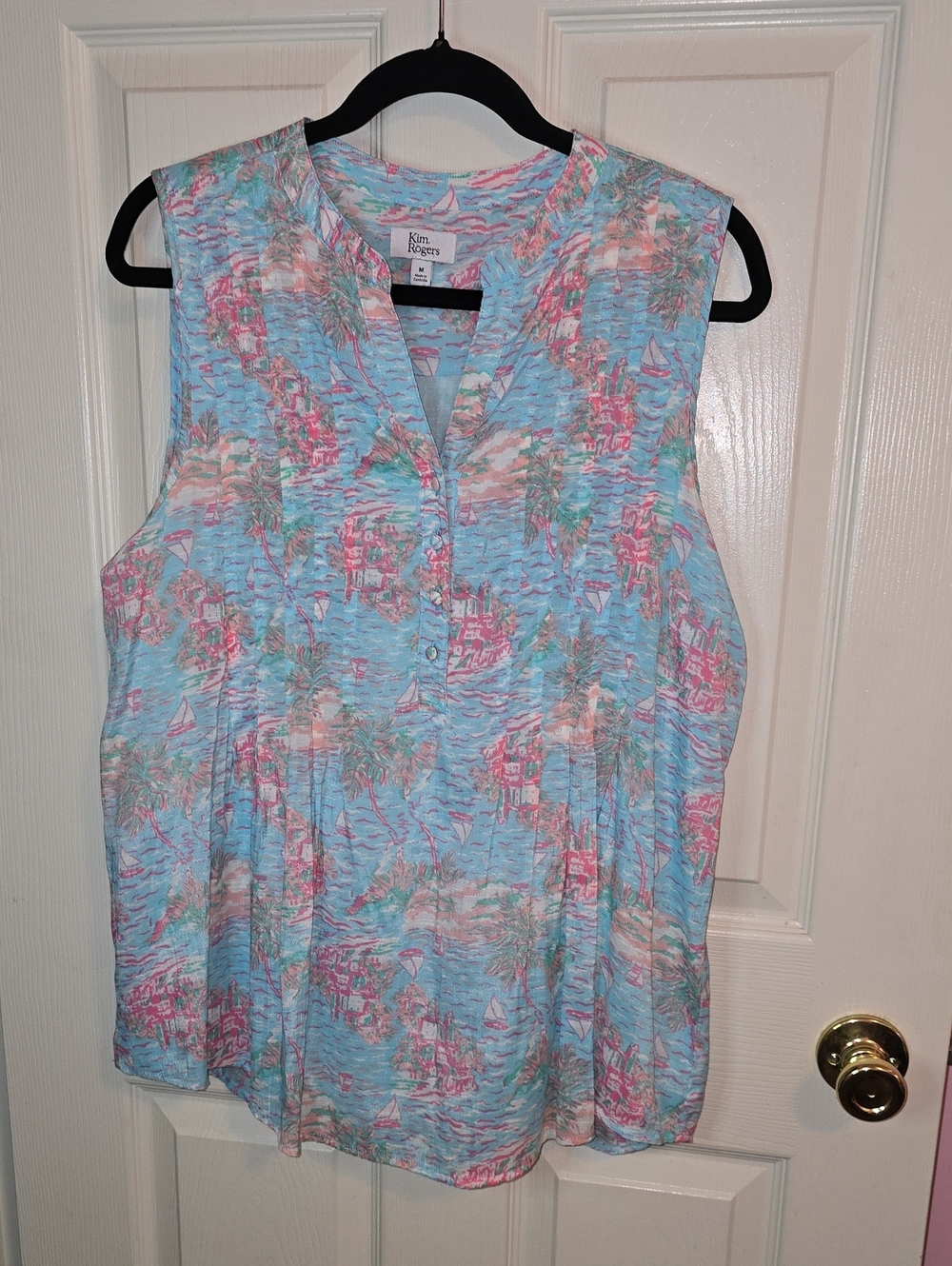 Kim Rogers Blue and Pink Tropical Print Sleeveless Camisole